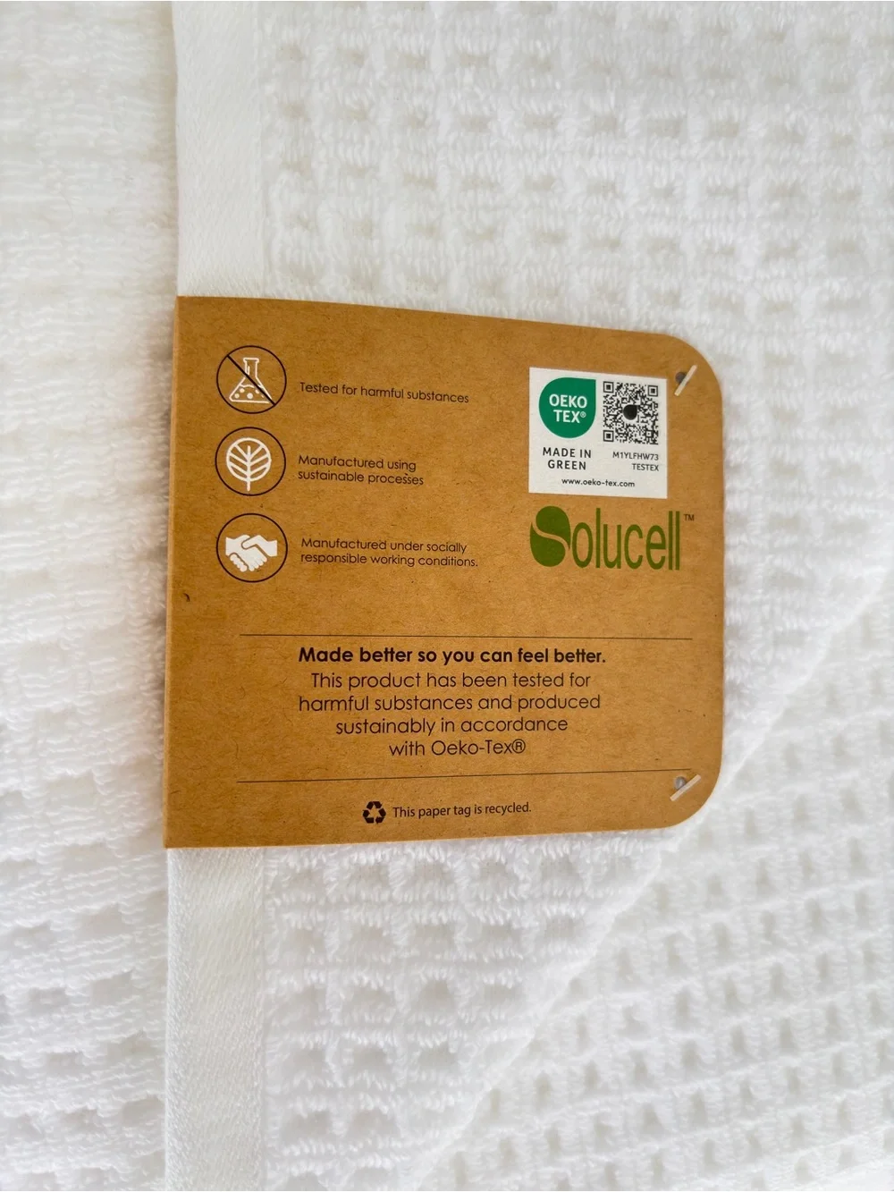 NWT 2Pc Ecoexistence Waffle Luxury Bath Towels in Pure White Soft Cotton